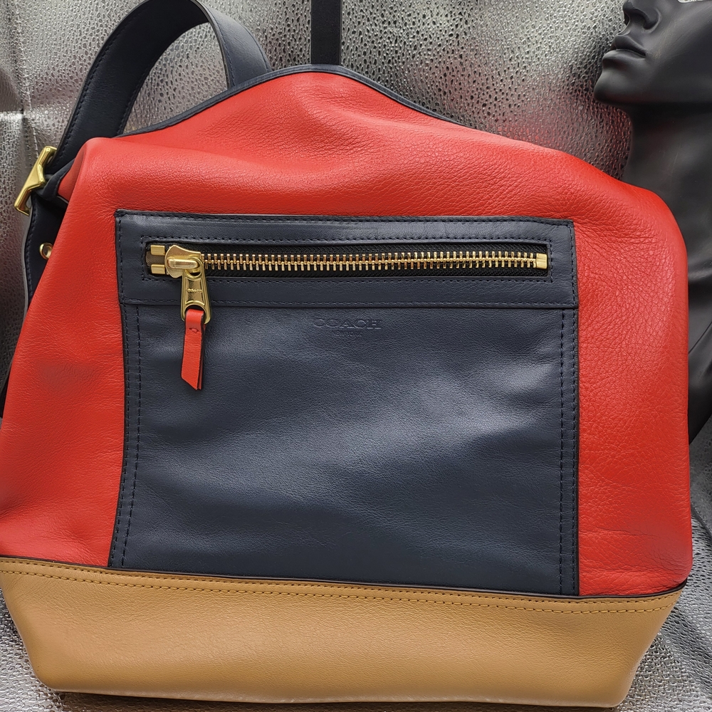 Coach Red and Navy Leather Shoulder Bag